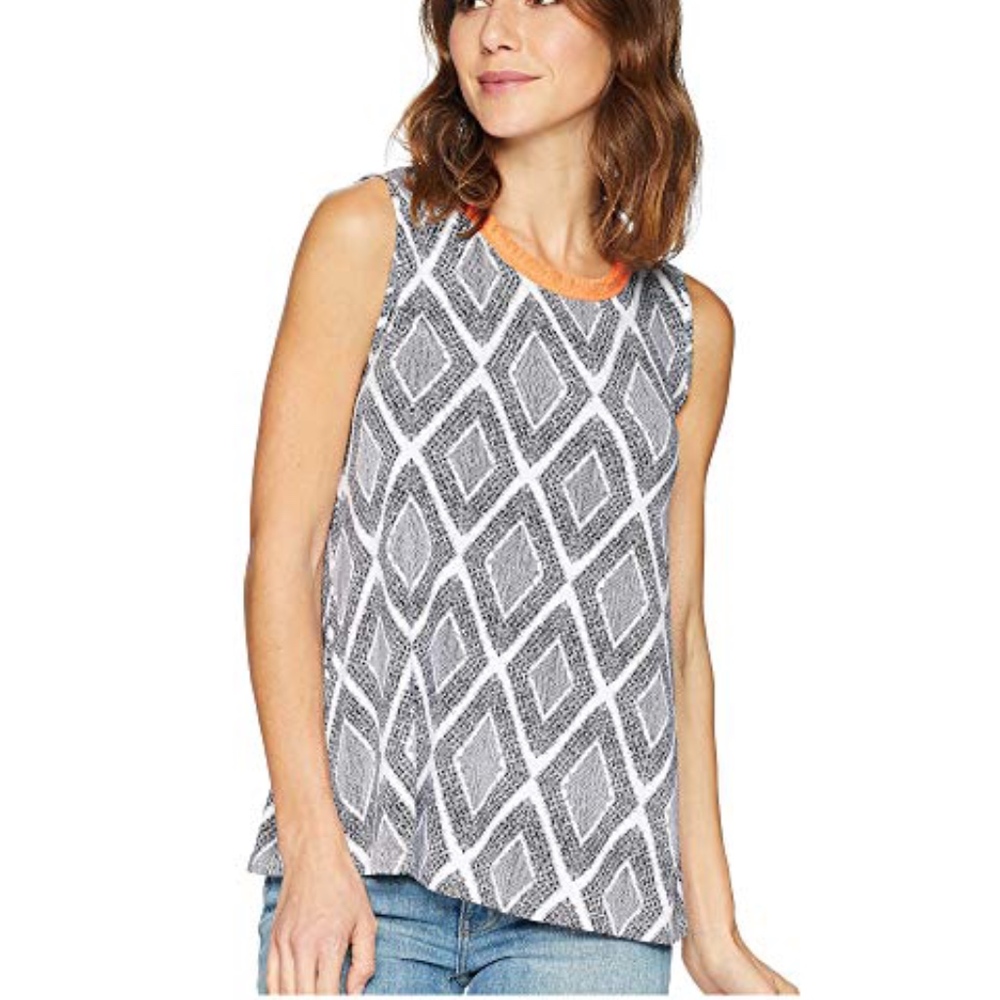 Tribal Printed Jersey SL Fringe Top
